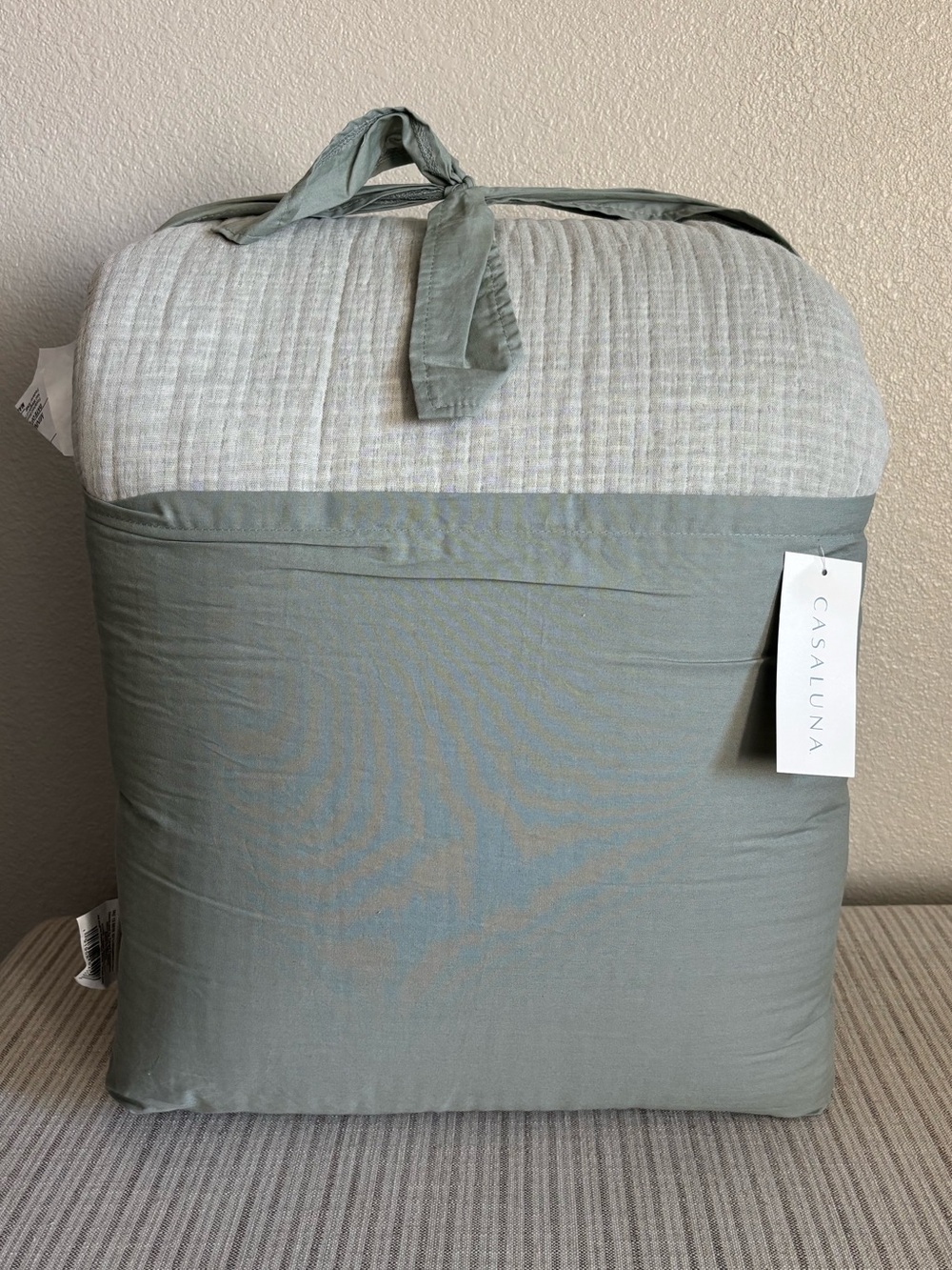 NWT King/California King Textured Chambray Comforter & Sham Set Dark Sage Green
